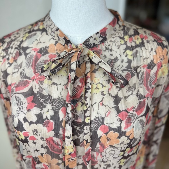 Polo by Ralph Lauren Pink and Orange Tie Front sheer Blouse NWT size 12 - Picture 8 of 15